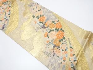 孔雀に草花模様織出し袋帯